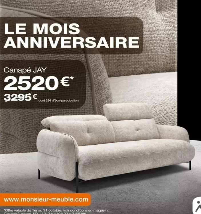 Canapé Jay offre à 2520€ sur monsieur meuble