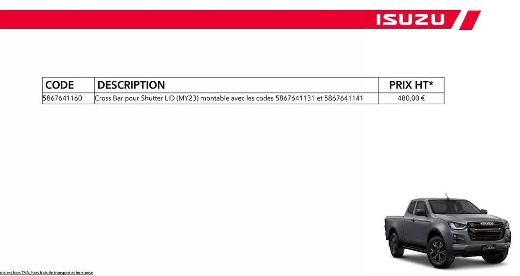 ISUZU - Cross Bar Pour Shutter offre à 480€ sur ISUZU