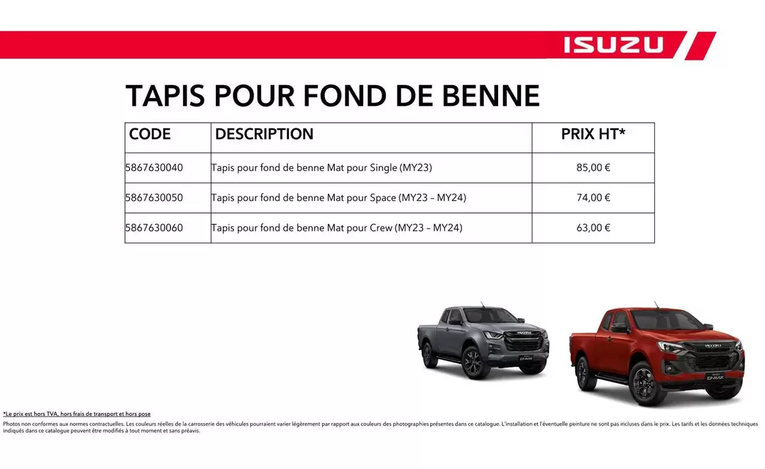 ISUZU - Tapis Pour Fond De Benne offre sur ISUZU