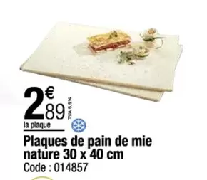 Plaques De Pain De Mie Nature offre à 2,89€ sur Promocash