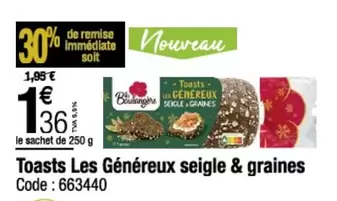 Toasts Les Généreux Seigle & Graines offre à 1,36€ sur Promocash