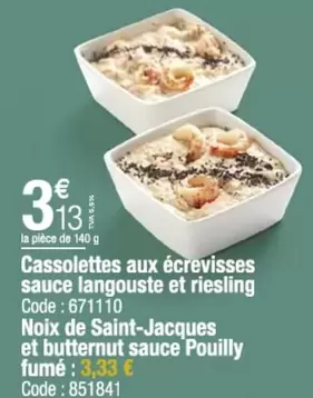 Cassolettes Aux Écrevisses Sauce Langouste Et Riesling offre à 3,13€ sur Promocash