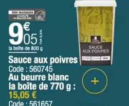 Sauce Aux Poivres offre à 9,05€ sur Promocash