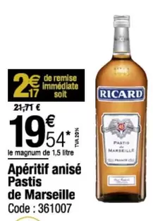 Apéritif anisé Pastis de Marseille offre à 19,54€ sur Promocash