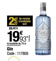 Citadella - Gin offre à 19,93€ sur Promocash