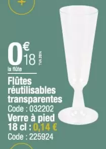 Flutes Réutilisables Transparentes offre à 0,18€ sur Promocash