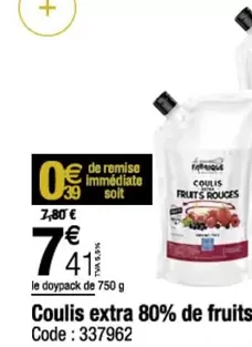 Coulis Extra 80% De Fruits Rouges offre à 7,41€ sur Promocash