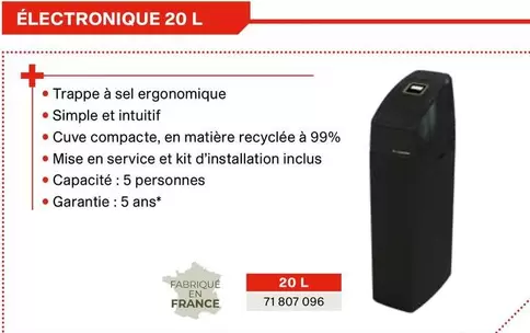 Adoucisseurs Électronique 20 L offre sur Prolians