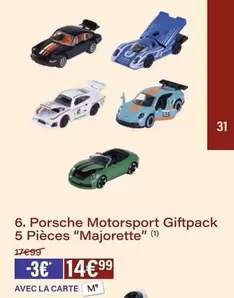 Majorette - Porsche Motorsport Giftpack 5 Pièces offre à 14,99€ sur Monoprix