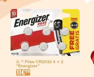 Energizer - Piles CR2032 4 + 2 offre à 11,99€ sur Monoprix