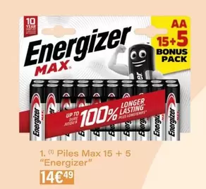 Energizer - Piles Max 15 + 5 offre à 14,49€ sur Monoprix