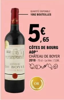 Château De Boyer - Côtes De Bourg Aop offre à 5,65€ sur E.Leclerc