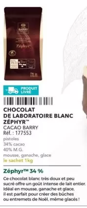 Zephyr - Chocolat De Laboratoire Blanc offre sur Metro