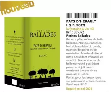 Petites Ballades - Pays D'Hérault I.G.P. 2023 offre sur Metro