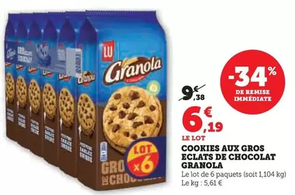 Lu - Cookies Aux Gros Eclais De Chocolat Granola offre à 6,19€ sur Hyper U