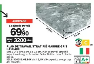 Dim - Plan De Travail Stratifié Marbré Gris Cascade offre à 69,9€ sur Leroy Merlin