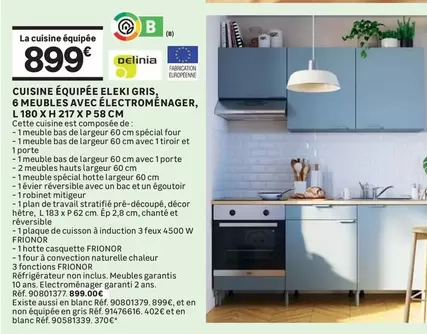 Cuisine Equipée Eleki Gris 6 Meubles Avec Électroménager, 160 XH217X P58 Cm offre à 899€ sur Leroy Merlin