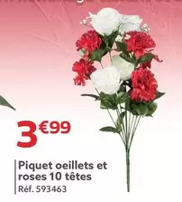 Piquet Oeillets Et Roses 10 Têtes