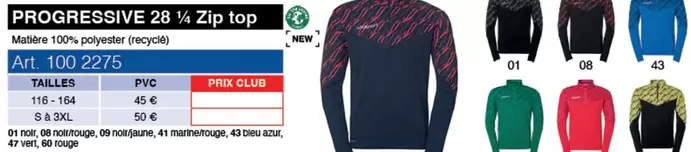 Progressive 28% Zip Top offre à 45€ sur uhlsport