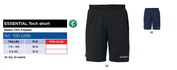 Essential Tech Short offre à 30€ sur uhlsport