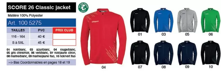 Score 26 Classic Jacket  offre à 40€ sur uhlsport