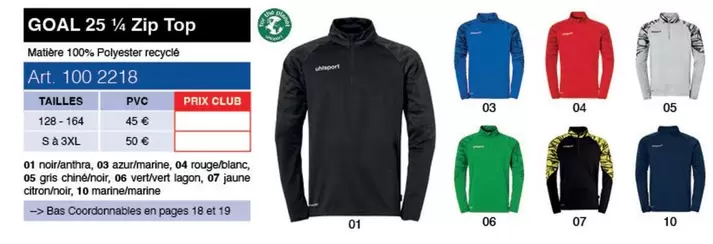 Goal 25 Zip Top offre à 45€ sur uhlsport