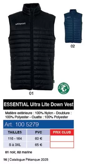 Uhlsport - Essential Ultra Lite Down Vest  offre à 60€ sur uhlsport