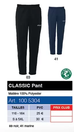 Classic Pant offre sur uhlsport