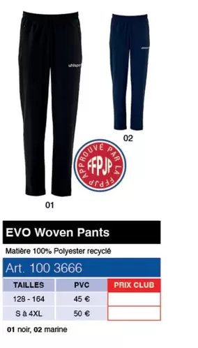 Evo Woven Pants offre sur uhlsport
