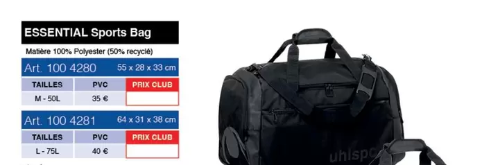 Essential Sports Bag offre à 35€ sur uhlsport