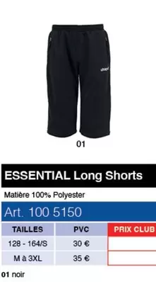 Essential Long Shorts offre à 30€ sur uhlsport