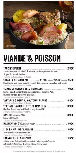 Viande & Poisson Saucisse Purée offre à 12,9€ sur Les 3 brasseurs