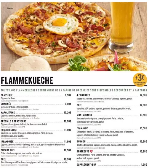 Flammekueche offre sur Les 3 brasseurs