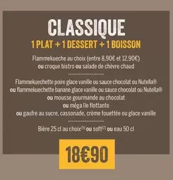 Classique 1 Plat + 1 Dessert + 1 Boisson offre à 18,9€ sur Les 3 brasseurs