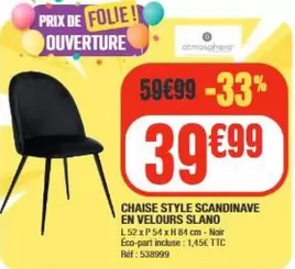 Chaise Style Scandinave En Velours Slano