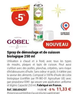 Gobel - Spray De Démoulage Et De Cuisson Biologique offre à 11,33€ sur Mathon