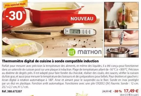 Mathon - Thermomètre Digital De Cuisine À Sonde Compatible Induction offre à 17,49€ sur Mathon