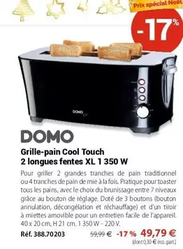 Domo - Grille-Pain Cool Touch 2 Longues Fentes Xl 1 350 W offre à 49,79€ sur Mathon