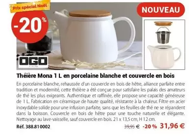 Ogo - Théière Mona En Porcelaine Blanche Et Couvercle En Bois offre à 31,96€ sur Mathon