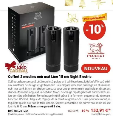 Peugeot Saveurs - Coffret 2 Moulins Noir Mat Line 15 Cm Night Electric offre à 152,91€ sur Mathon