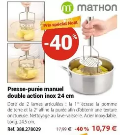 Mathon - Presse-purée Manuel Double Action Inox 24 Cm offre à 10,79€ sur Mathon