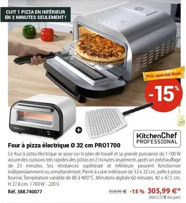 KitchenChef Professional - Four À Pizza Electrique 32 Cm PRO1700 offre à 305,99€ sur Mathon