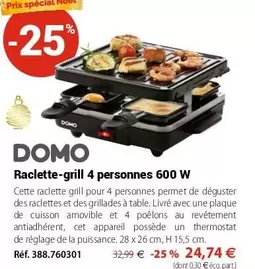 Domo - Raclette-Grill 4 Personnes 600 W offre à 24,74€ sur Mathon