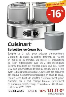 Cuisinart - Sorbetiere Ice Cream Duo offre à 151,11€ sur Mathon