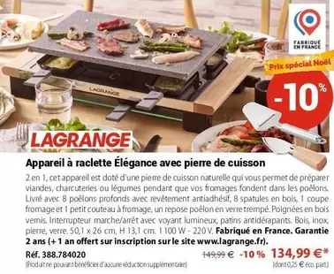 Lagrange - Appareil À Raclette Élégance Avec Pierre De Cuisson offre à 134,99€ sur Mathon