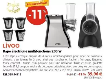 Livoo - Râpe Électrique Multifonctions 200 W offre à 39,96€ sur Mathon