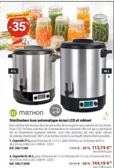 Mathon - Stérilisateur Inox Automatique Écran LCD Et Robinet offre à 113,74€ sur Mathon