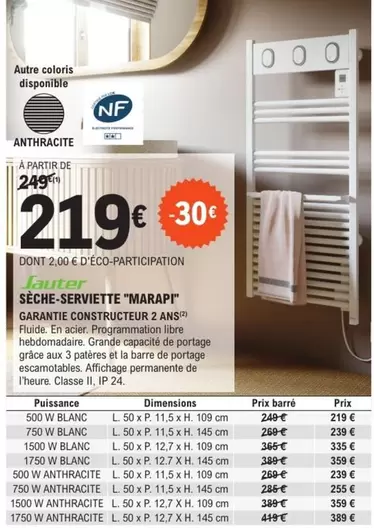 Sauter - Sèche-serviette "marapi" offre à 219€ sur E.Leclerc Brico