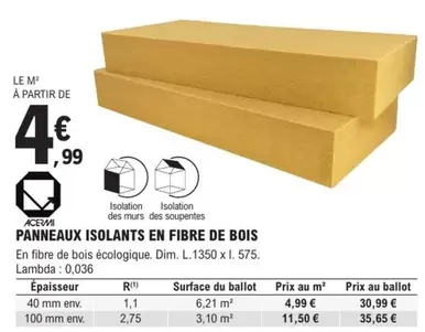 Panneaux Isolants En Fibre De Bois offre à 4,99€ sur E.Leclerc Brico