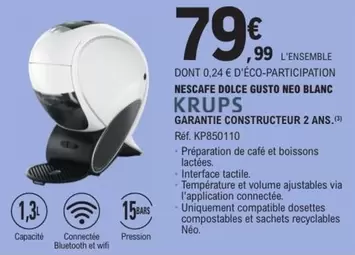 Krups - Nescafe Dolce Gusto Neo Blanc offre à 79,99€ sur E.Leclerc